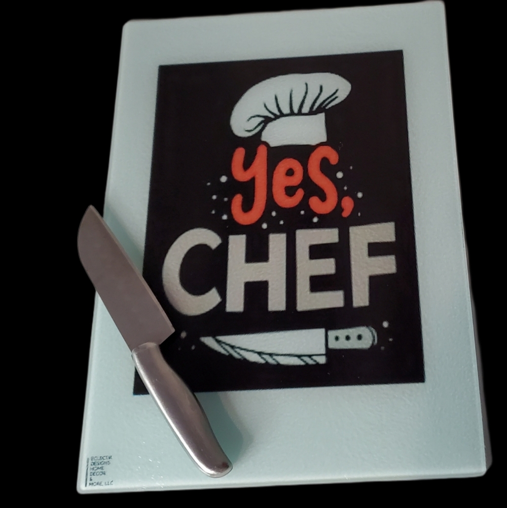 Chef's Choice Cutting Board with Knife - Black and Silver